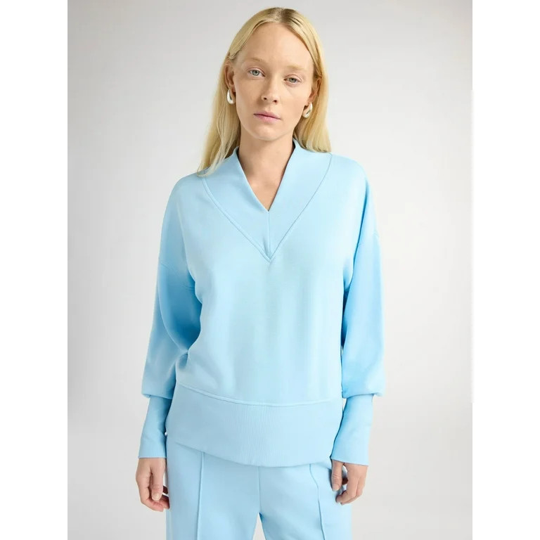 Scoop Women's and Women's Plus Ultimate ScubaKnit V-Neck Sweatshirt, Sizes XS-4X | Walmart (US)