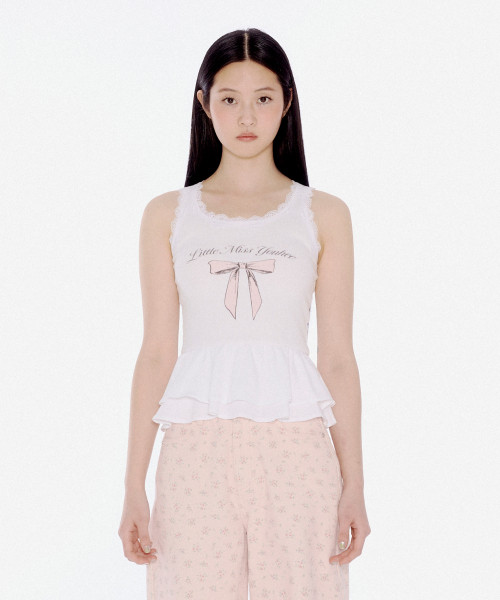 RIBBON RUFFLE SLEEVELESS WHITE | Musinsa Global
