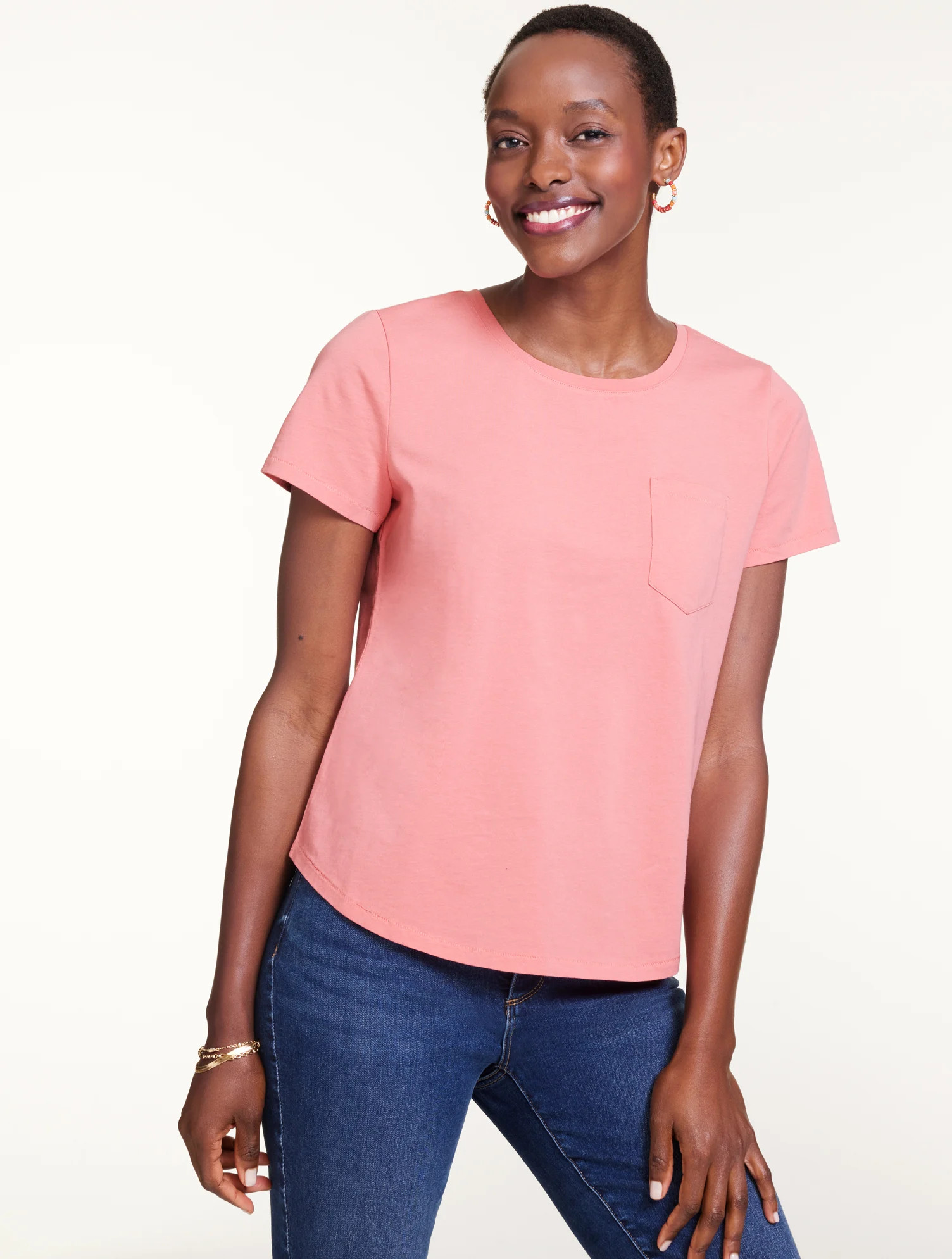 Petite - Patch Pocket Short Sleeve T-Shirt - Strawberry Ice - Large - 100% Cotton Talbots | Talbots