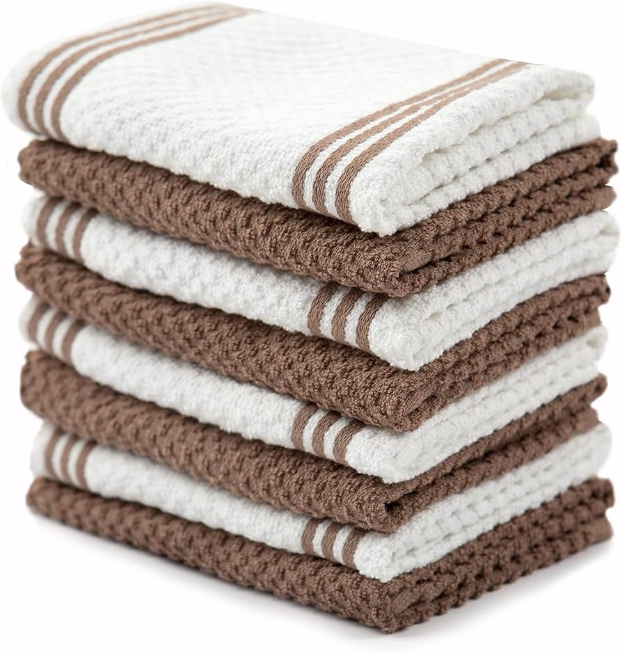 Sticky Toffee Cotton Dishcloths Set of 8 – Brown and White Dish Towels 12x12 in, Reusable and A... | Amazon (US)
