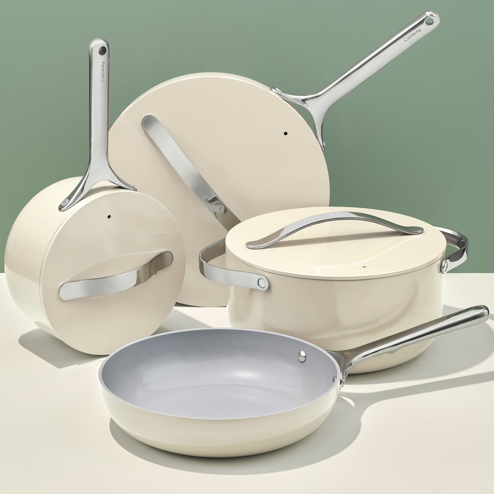 12 Piece Cookware Set In Cream | Non-Stick, Non-Toxic, PFAS-Free Ceramic Cookware | Induction-Compatible For Healthy Cooking | Caraway | Caraway