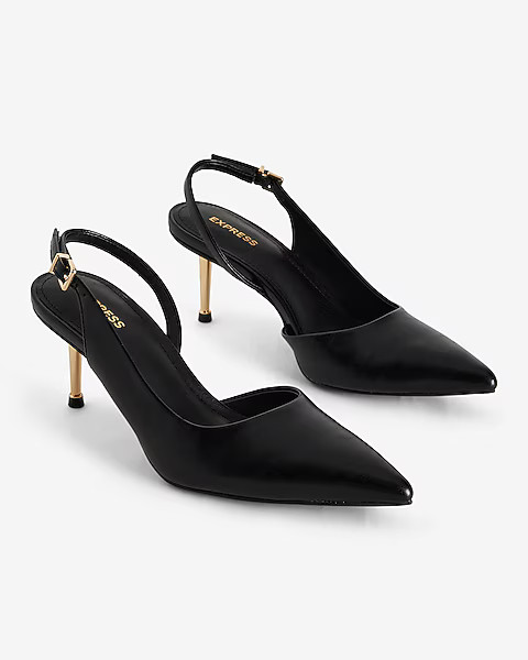 Shiny Gold Heel Slingback Pumps | Express