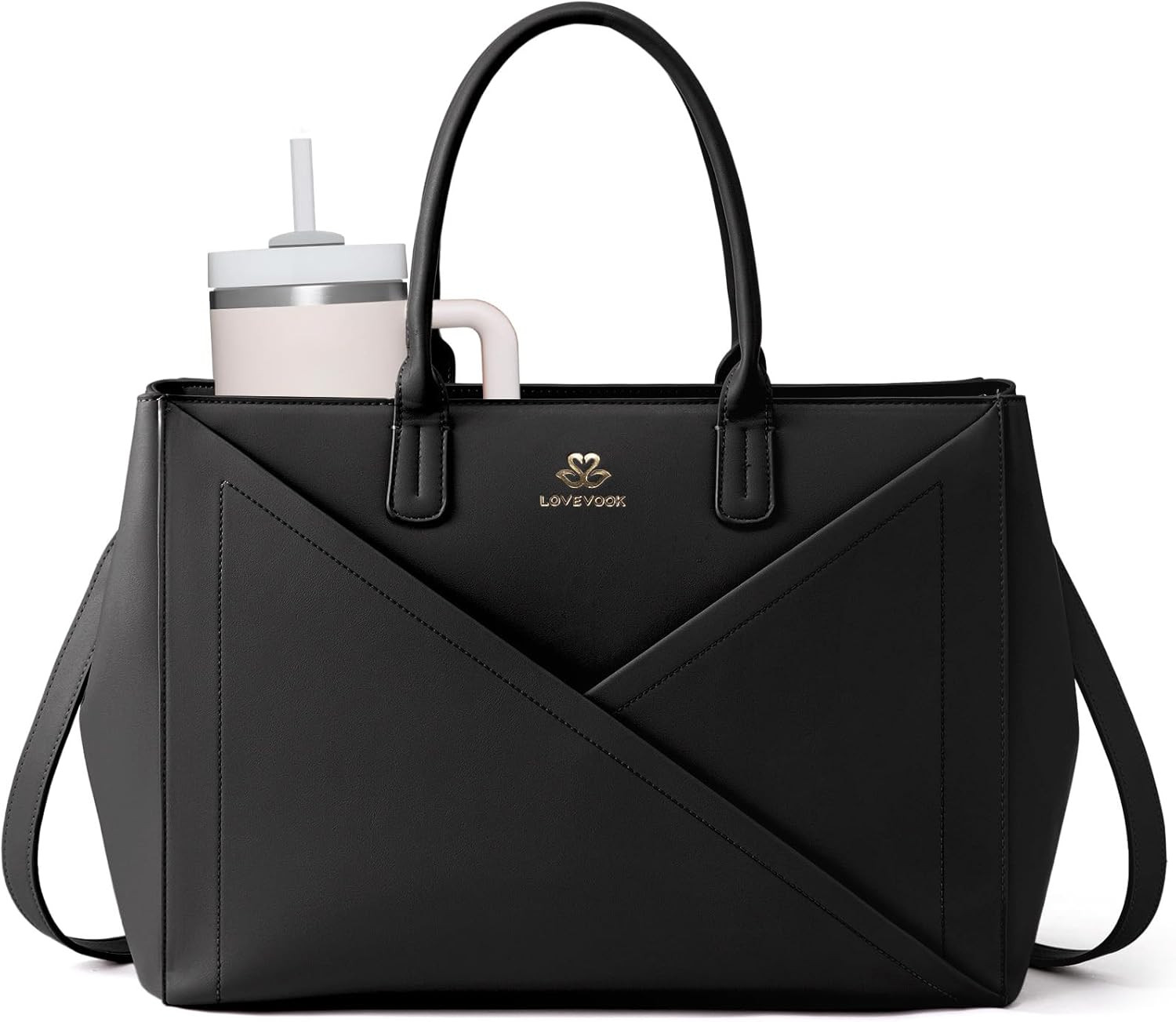 LOVEVOOK Laptop Tote Bag for Women with Large Cup Holder, 15.6 Inch PU Leather Work Bag Teacher T... | Amazon (US)