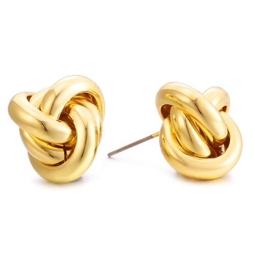 TONLUYAX Chunky Gold Knot Earrings for Women Big Knot Stud Earrings Cute Button Earrings Jewelry | Amazon (US)