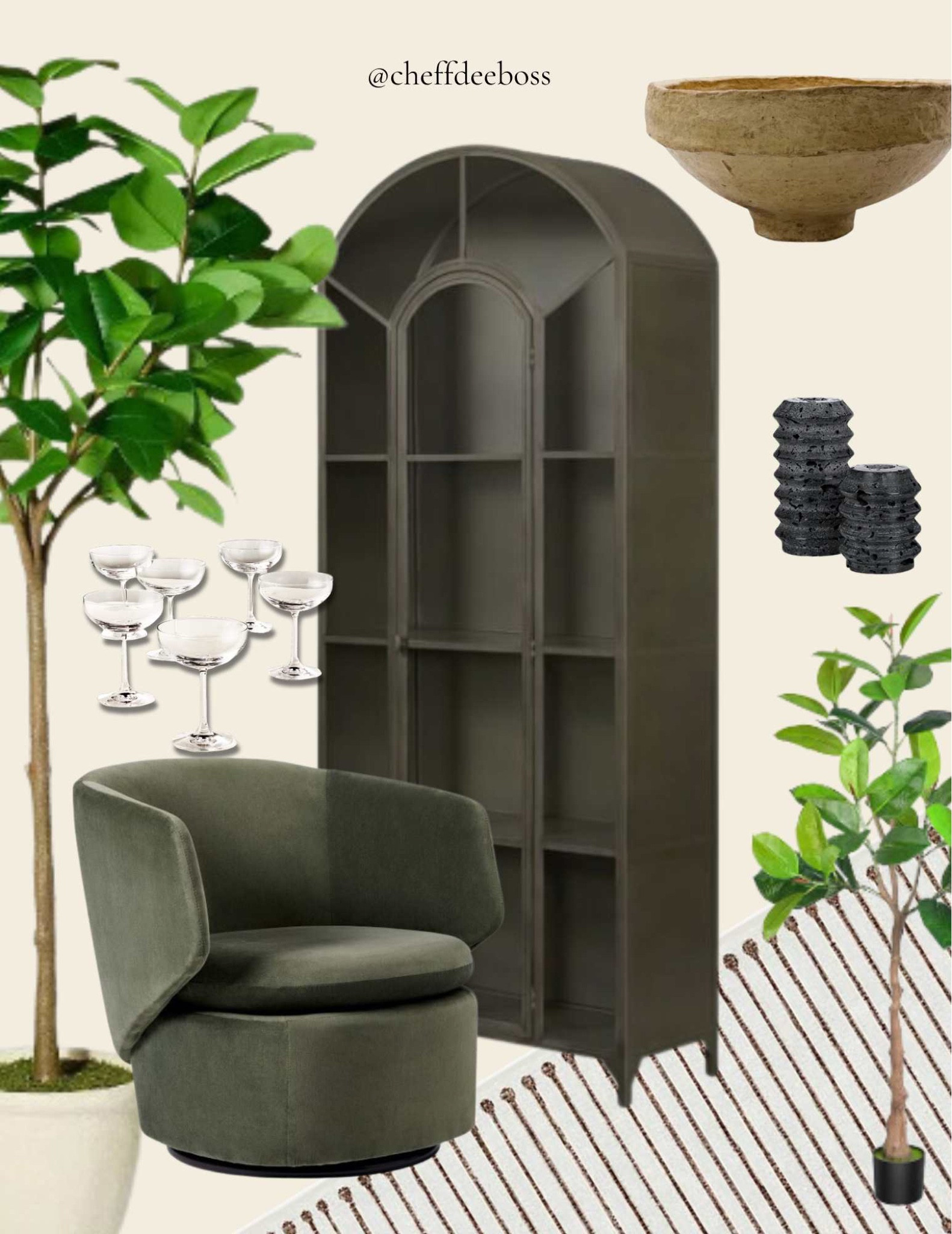 Organic interior yet moody natural interior design. I’ve chosen two green accent chairs however cannot find them available so linked a similar.
Organic interior | interior design | west elm | artificial trees | ficus tree | cabinets | kitchen storAge 

#LTKunder100 #LTKsalealert #LTKhome