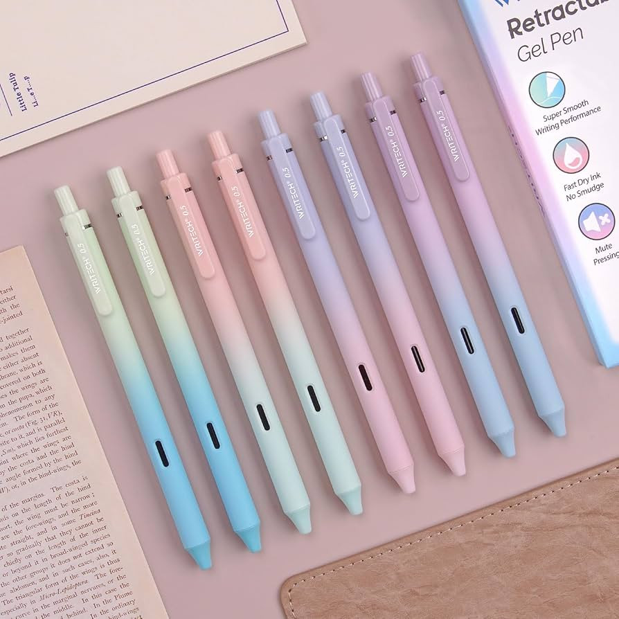 Writech Retractable Gel Ink Pens: 8ct Black Ink 0.5mm Fine Point Tip Pen Comfort Grip Smooth Writ... | Amazon (US)