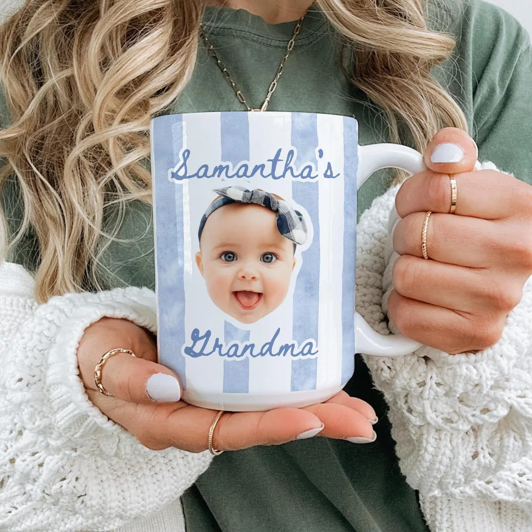 Personalized Baby Face Photo Mug: Stripe Baby Picture Cup, New Grandparents Mug Keepsake, New Mom... | Etsy (US)