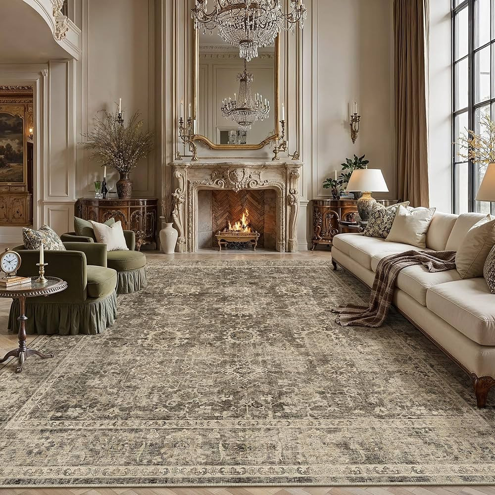 Washable Area Rug 9x12 Brown Vinatge Non Slip Carpet | Amazon (CA)