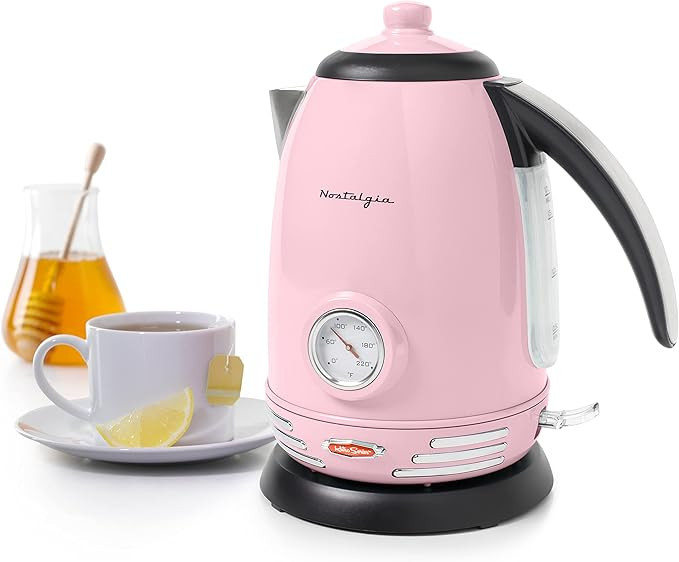 Nostalgia Retro Stainless Steel Electric Tea And Water Kettle, Pink | Amazon (US)