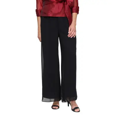 Alex Evenings Wide Leg Chiffon Palazzo Pants in Black at Nordstrom, Size Large | Nordstrom