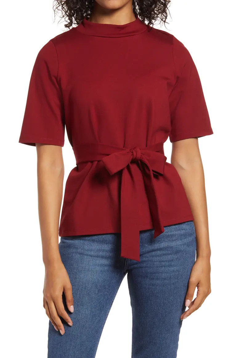 Tie Waist Mock Neck Top | Nordstrom