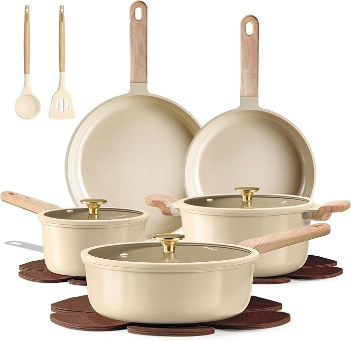 CAROTE 14Pcs Pots and Pans Set Non stick, Ceramic Cookware Set, Non-toxic Kitchen Cooking Set, PF... | Amazon (US)