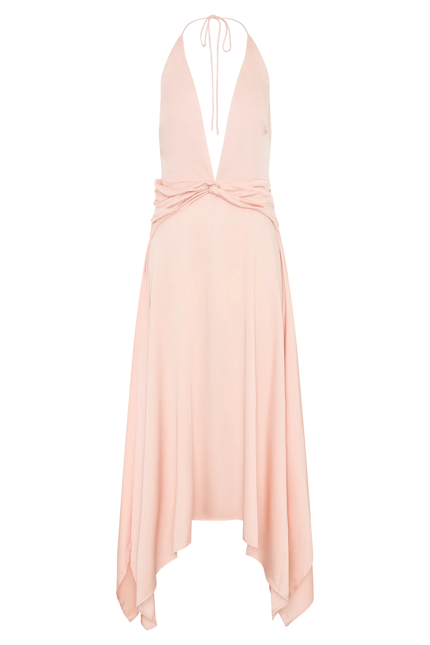 Plunge Satin Midi Dress - Peach | MESHKI US