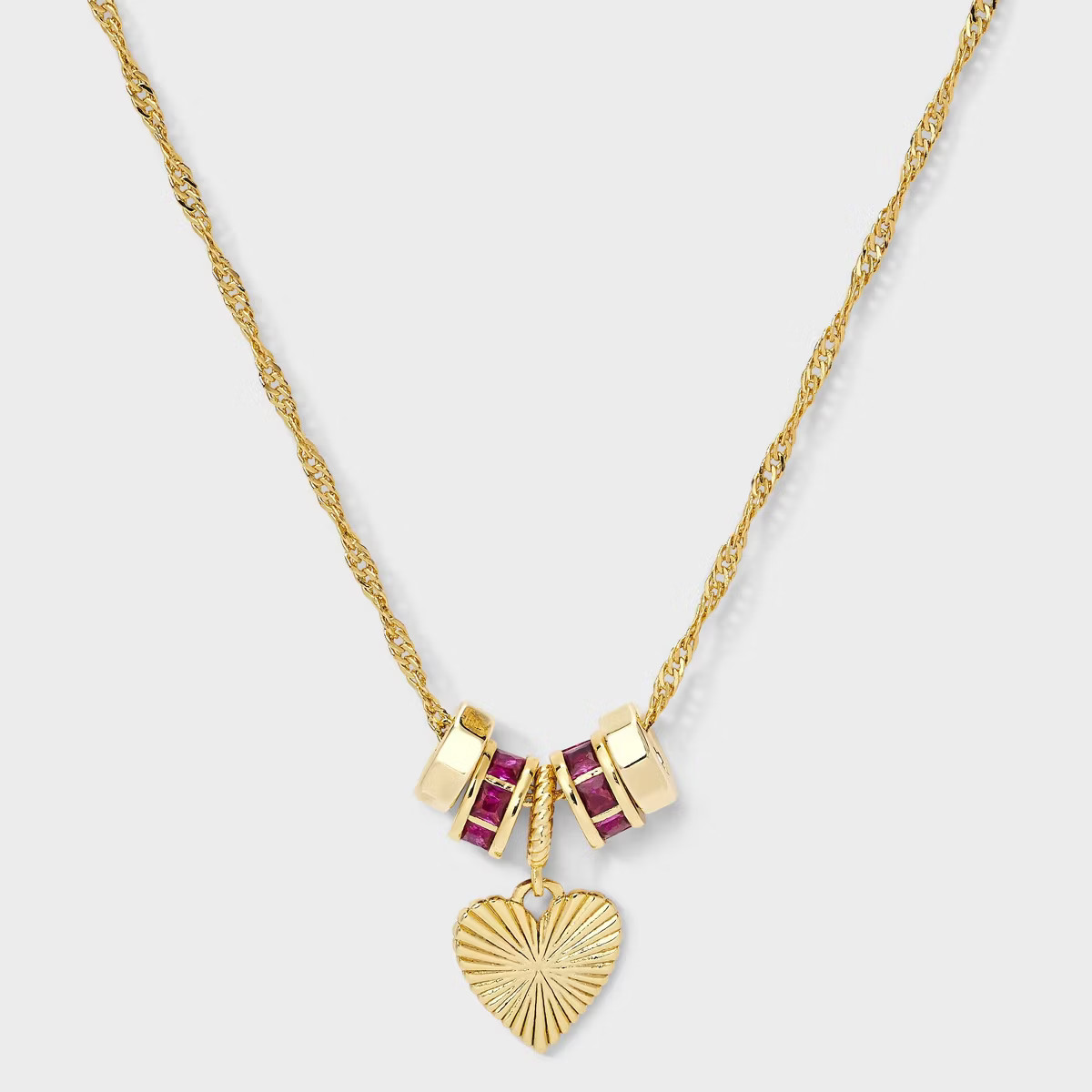 14K Gold Dipped Cubic Zirconia Rondelle Heart Necklace - A New Day™ Gold/Pink | Target