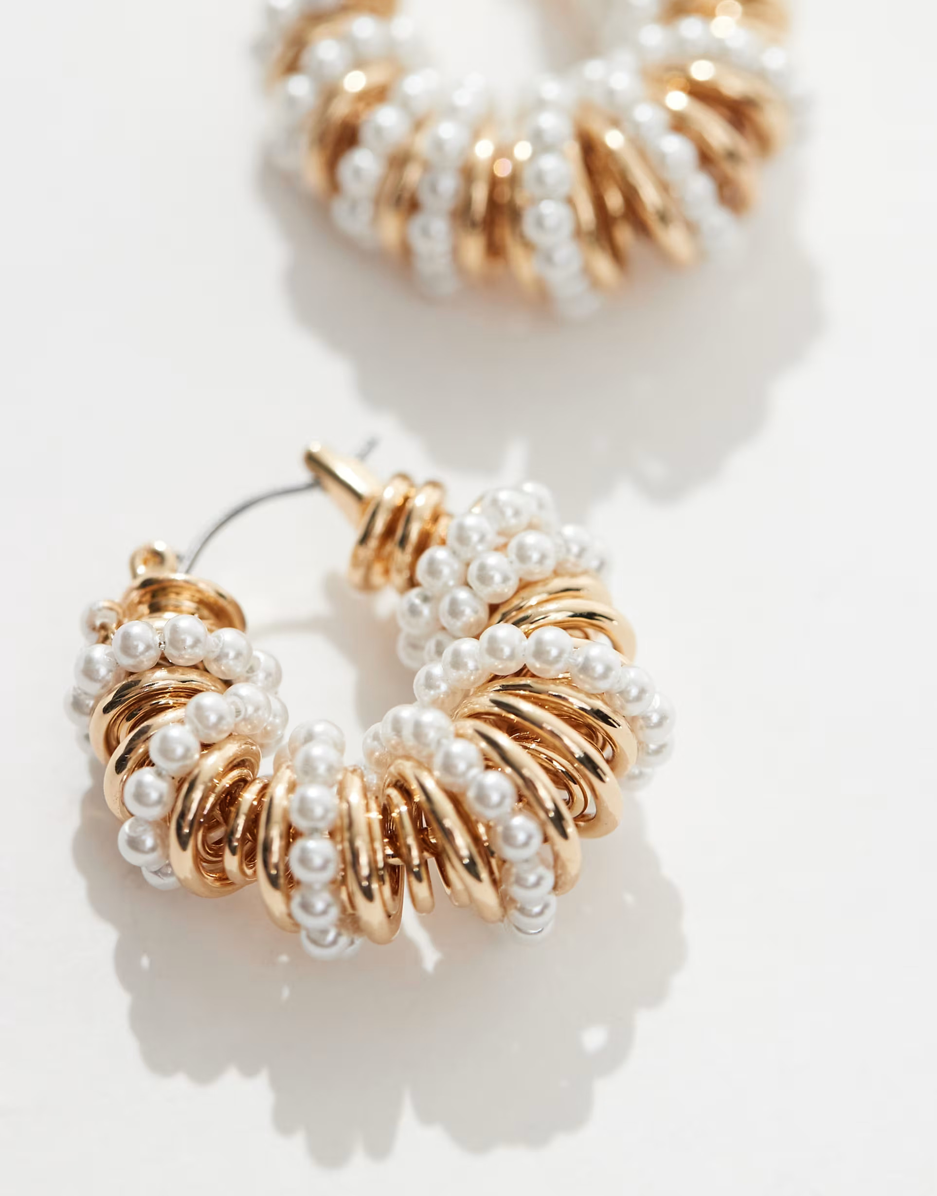 ASOS DESIGN 30mm hoop earring with wrap faux pearl wrap design in gold tone | ASOS | ASOS (Global)