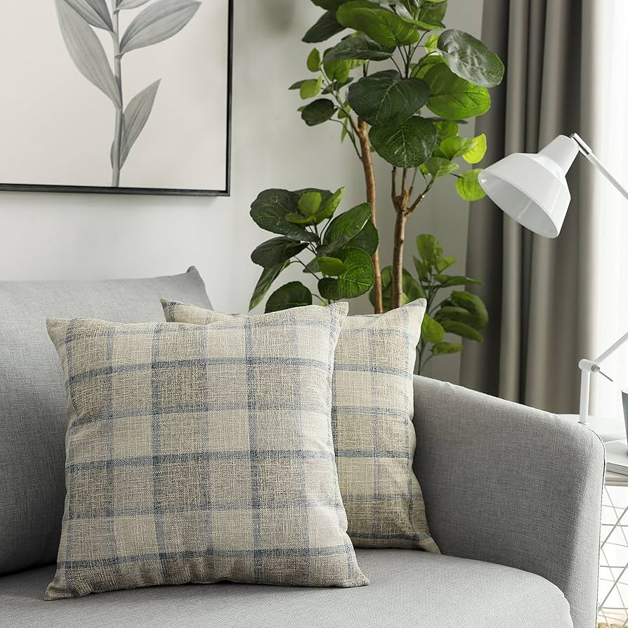 UGASA Square Checkers Decorative Throw Pillow Case Cotton Linen Cushion Covers Shell with Hidden ... | Amazon (US)