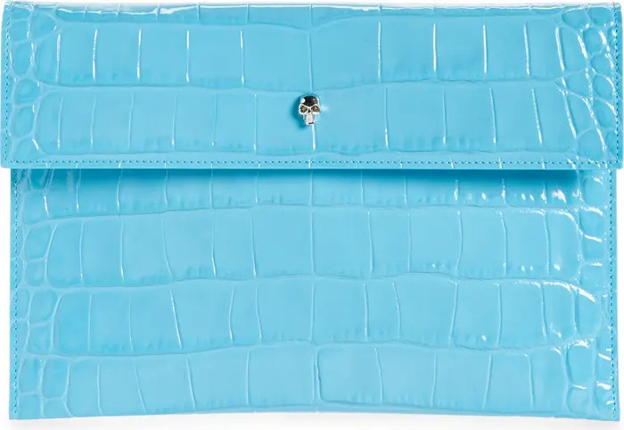 Alexander McQueen Croc Embossed Leather Envelope Clutch | Nordstrom | Nordstrom