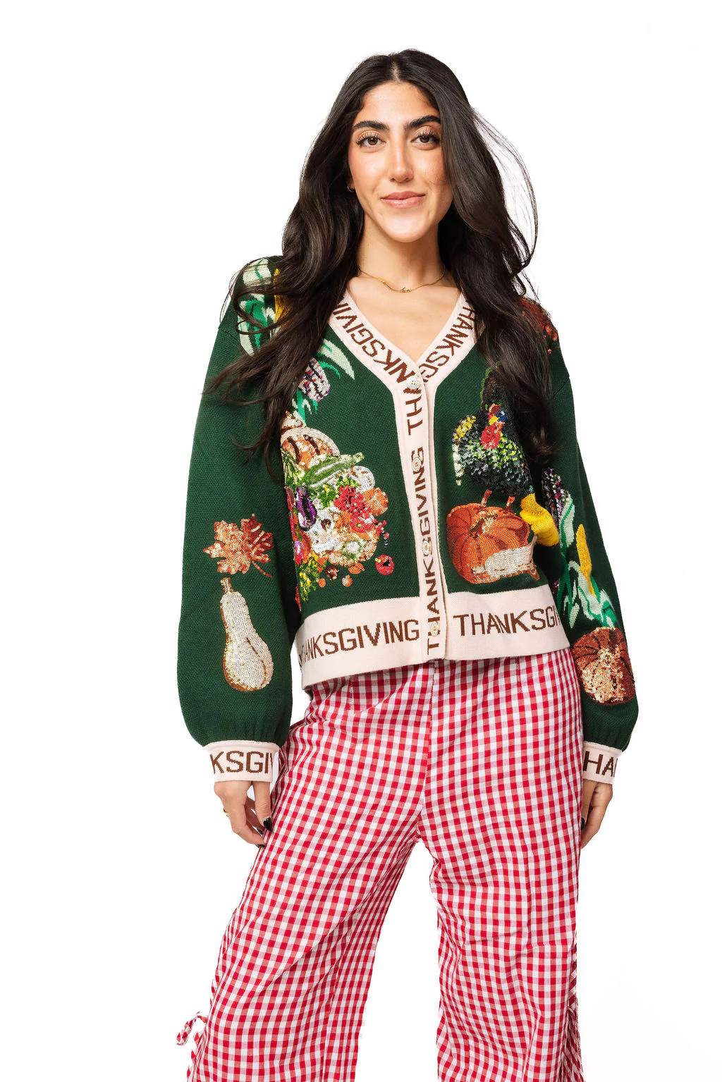 Dark Green 'Thanksgiving' Button Cardigan | Queen of Sparkles