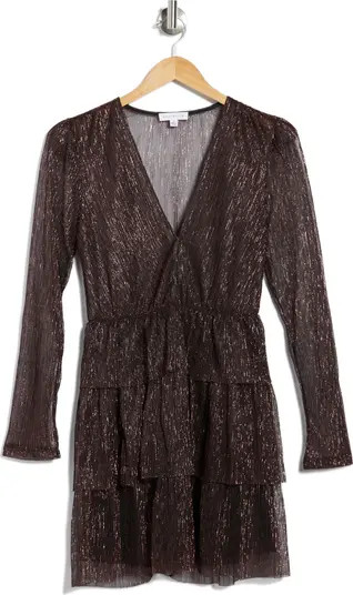 Socialite Metallic Long Sleeve Tiered Mini Dress | Nordstromrack | Nordstrom Rack