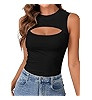 Vrtige Women's Cut Out Front Ribbed Crew Neck Sleeveless Sexy Shirt Tank Top | Amazon (US)