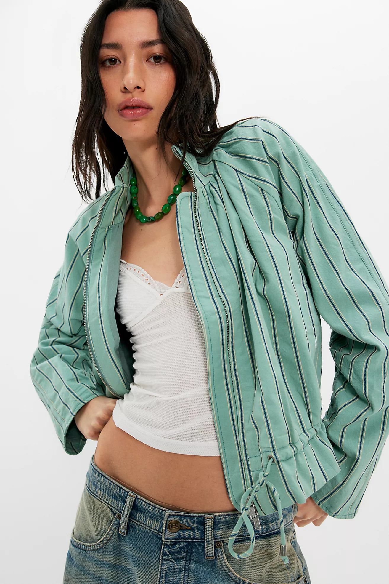 Devon Striped Balloon Funnel-Neck Jacket | Free People (Global - UK&FR Excluded)