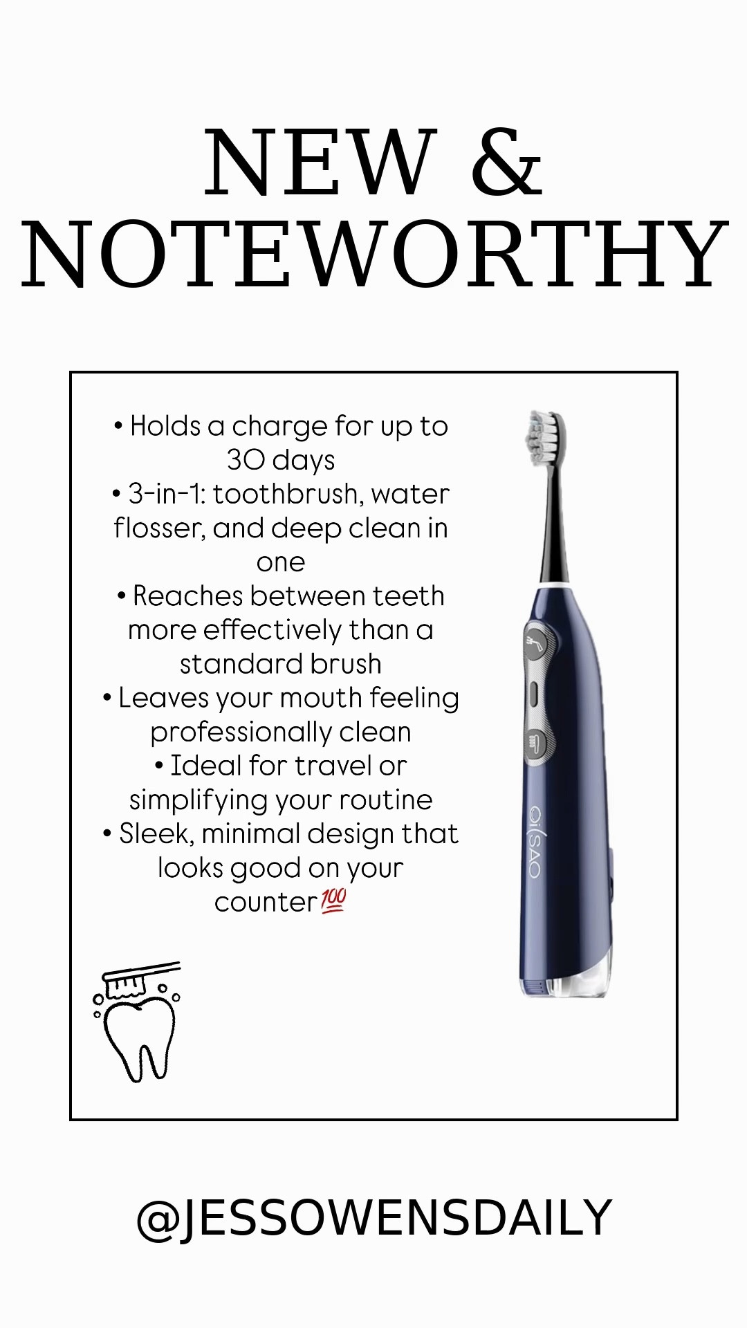 One of my favorite beauty fines for 2026. I ditched my old electric toothbrush for this sleek 3 in 1.

• Holds a charge for up to 30 days
• 3-in-1: toothbrush, water flosser, and deep clean in one
• Reaches between teeth more effectively than a standard brush
• Leaves your mouth feeling professionally clean
• Ideal for travel or simplifying your routine
• Sleek, minimal design that looks good on your counter

#LTKmorningroutine #LTKselfcare #LTKgrwm