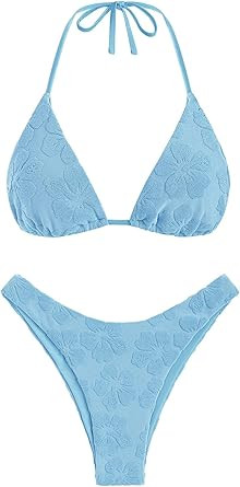 seamoly Women's Bikini Sets Toweling Jacquard Textured Halter Two Piece Swimsuits Open Back Cheek... | Amazon (US)