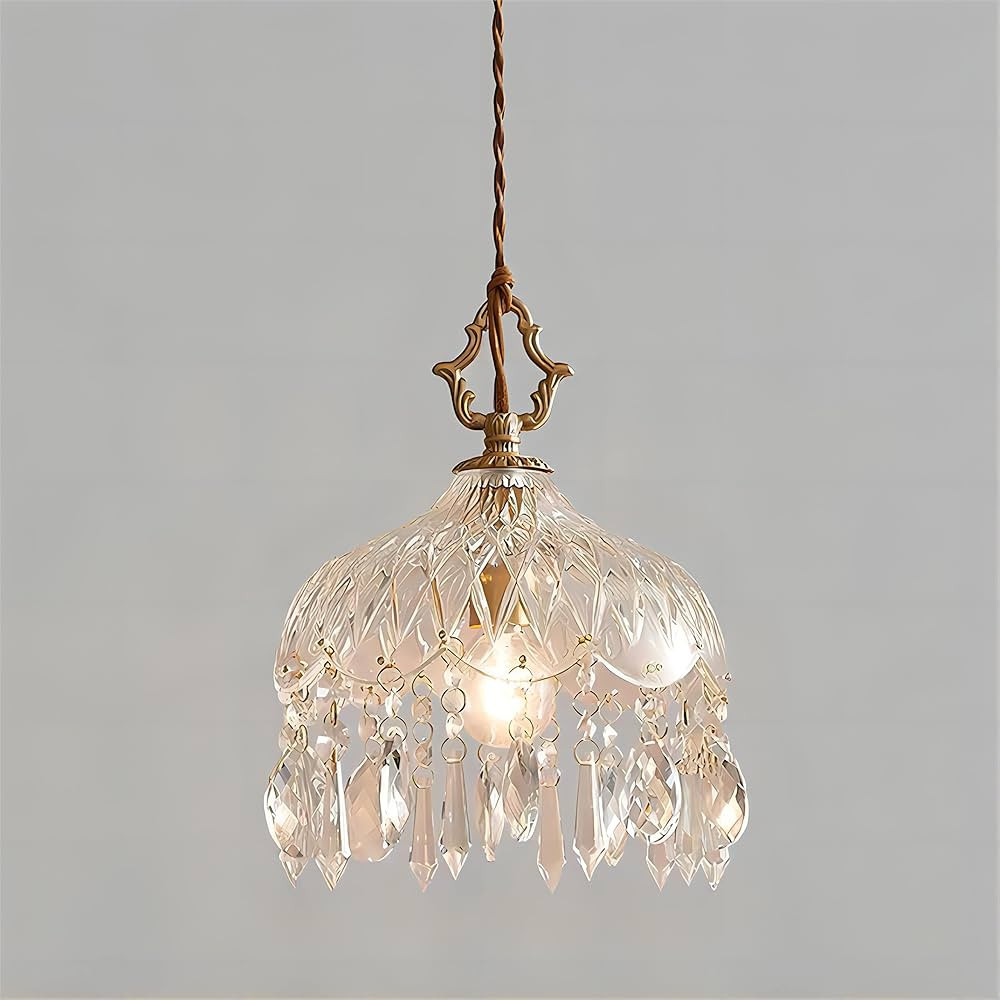 LIGHTLAND 8 Inch Vintage Crystal Chandelier, Crystal Dome Chandelier, Chandelier for Bedroom, Hal... | Amazon (US)