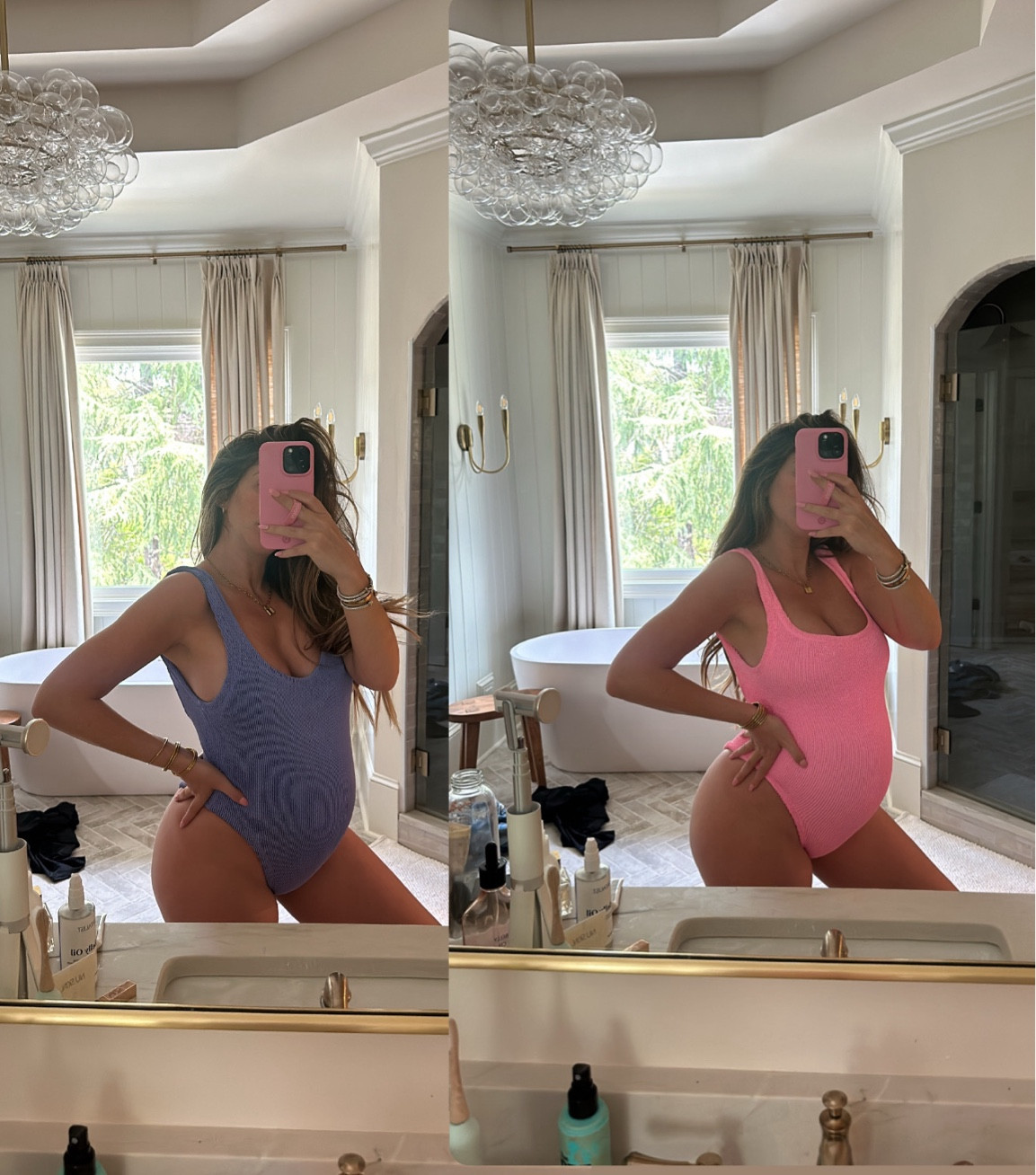 Amazon swim vs hunza g (pink) 
S/m in Amazon (purple)
Maternity swim 
Bump friendly swim 


#LTKbump #LTKfindsunder50 #LTKswim