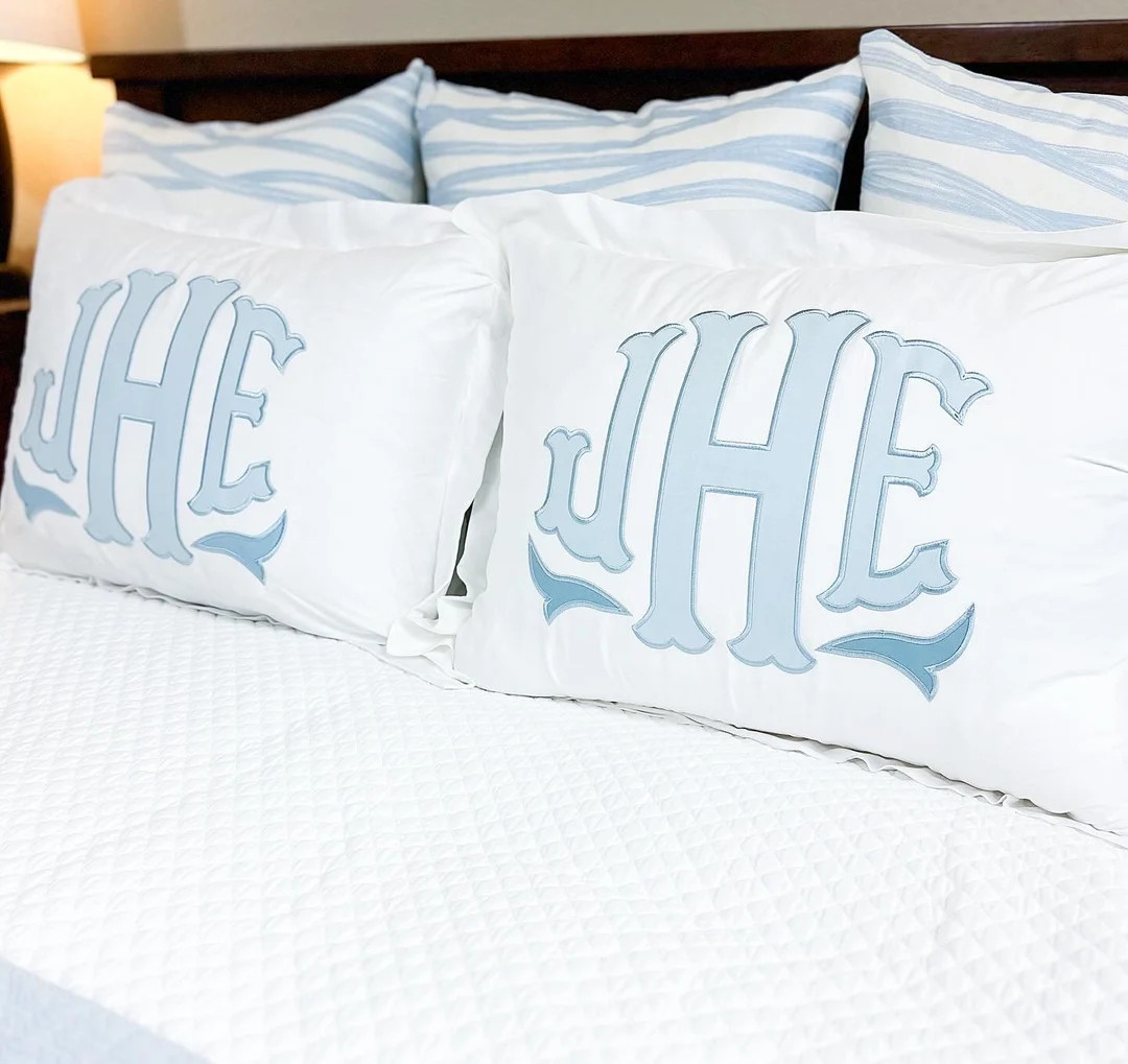 Quick Ship Ines monogram White Large Monogram Sham with Cotton Sateen Appliqué (price is per sha... | Etsy (US)