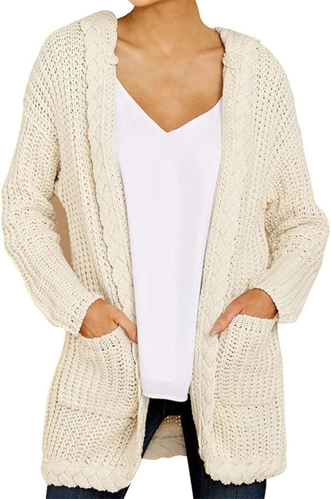 DIOMOR Casual Knit Sweater Hooded Cardigan for Women Fashion Plain Color Knitwear Coat Wool Outer... | Amazon (US)