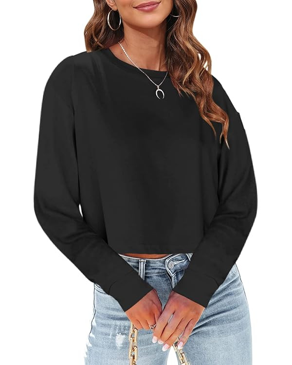 Tankaneo Womens Long Sleeve Crop Tops Loose Fit Fall Cropped Tshirt 2025 Crew Neck Casual Shirts | Amazon (US)