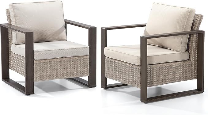 Meetleisure Patio Wicker Chairs Set of 2, All Weather Outdoor Rattan Dining Chairs with Rectangul... | Amazon (US)