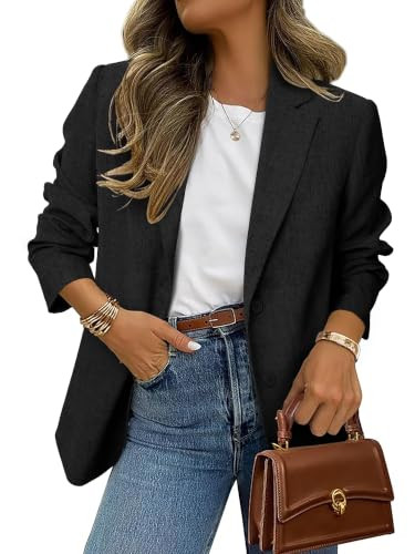 Simplee Black Blazer Women Business Casual 2026 Work Office Suit Jackets Long Sleeve Open Front Button Blazer Spring Outfits with Pockets(Black M) | Amazon (US)