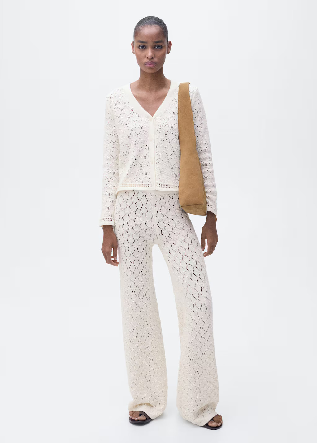 Straight-fit openwork knitted pants ecru - Women - M - MANGO | Mango (US/MX/AU)