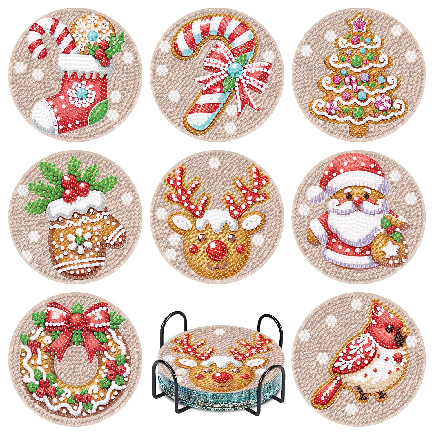 8 Pcs Diamond Art Coasters for Adults,5D DIY Diamond Painting Coasters Kit with Holder,Easy Chris... | Amazon (US)