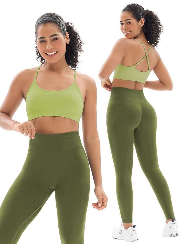 Seamless Workout Sets for Women 2 Piece Adjustable Strappy Sports Bra with High Waisted Butt Lift... | Amazon (US)