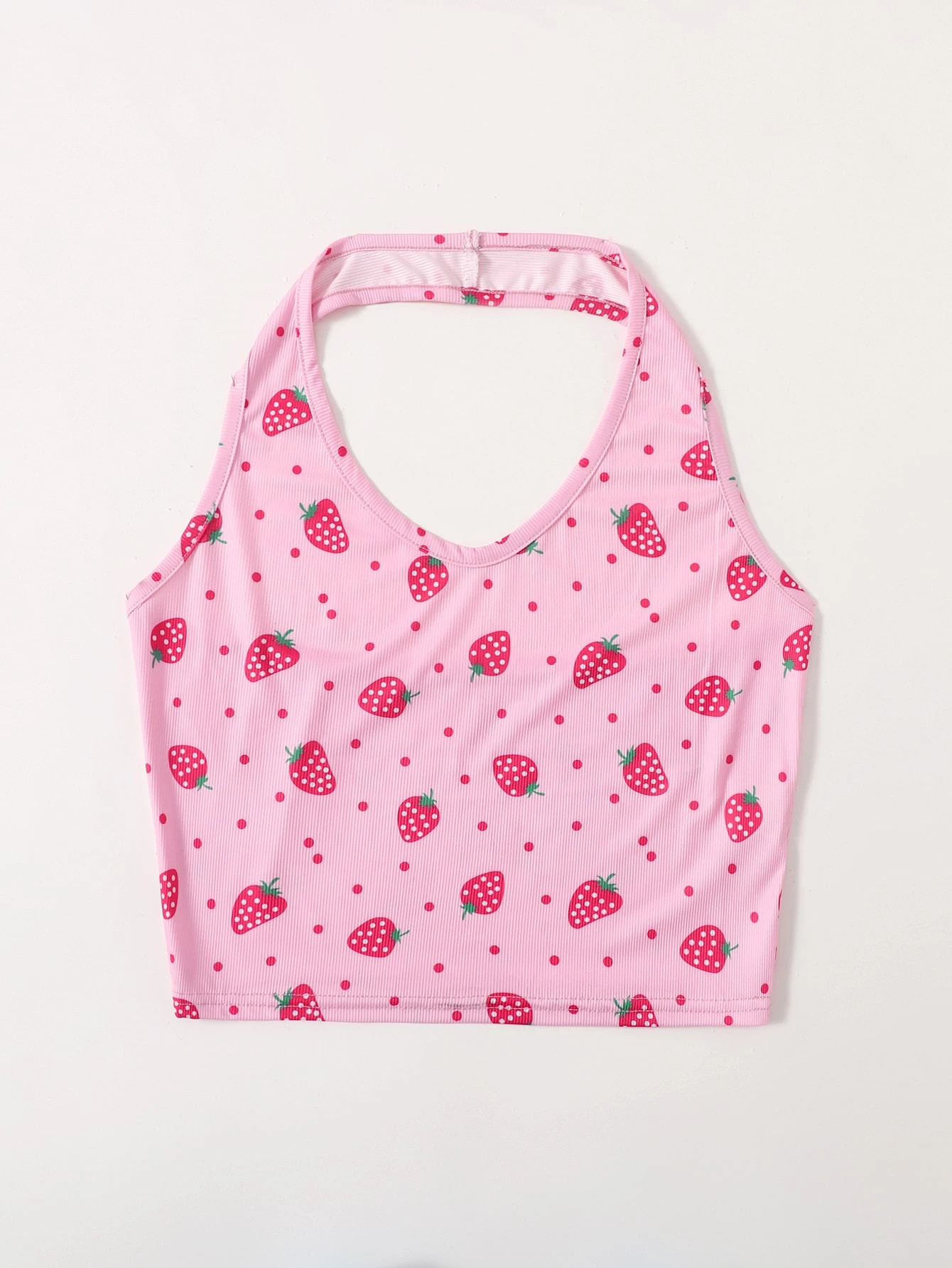 Plus Strawberry Print Crop Halter Top | SHEIN