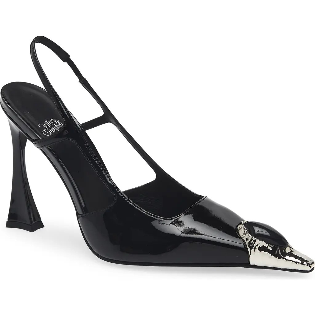 Jeffrey Campbell Sorcerer Pointed Toe Slingback Pump in Black Patent Silver Black at Nordstrom, Size 8.5 | Nordstrom
