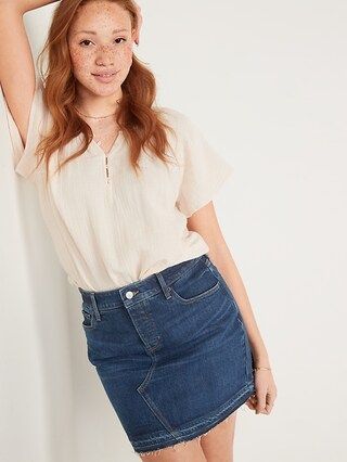 High-Waisted Button-Fly O.G. Straight Medium-Wash Mini Cut-Off Jean Skirt for Women | Old Navy (US)