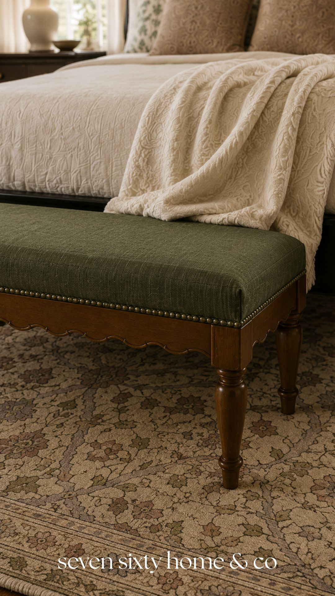A bedroom storage bench is one of the easiest ways to make your room feel finished.

This upholstered World Market bench adds extra seating, a place to lay out tomorrow's outfit, and another layer of texture at the foot of the bed. It's one of my favorite upgrades for creating a designer-inspired bedroom.

Shop the bench and the complete room in LTK. 

 #LTKHome