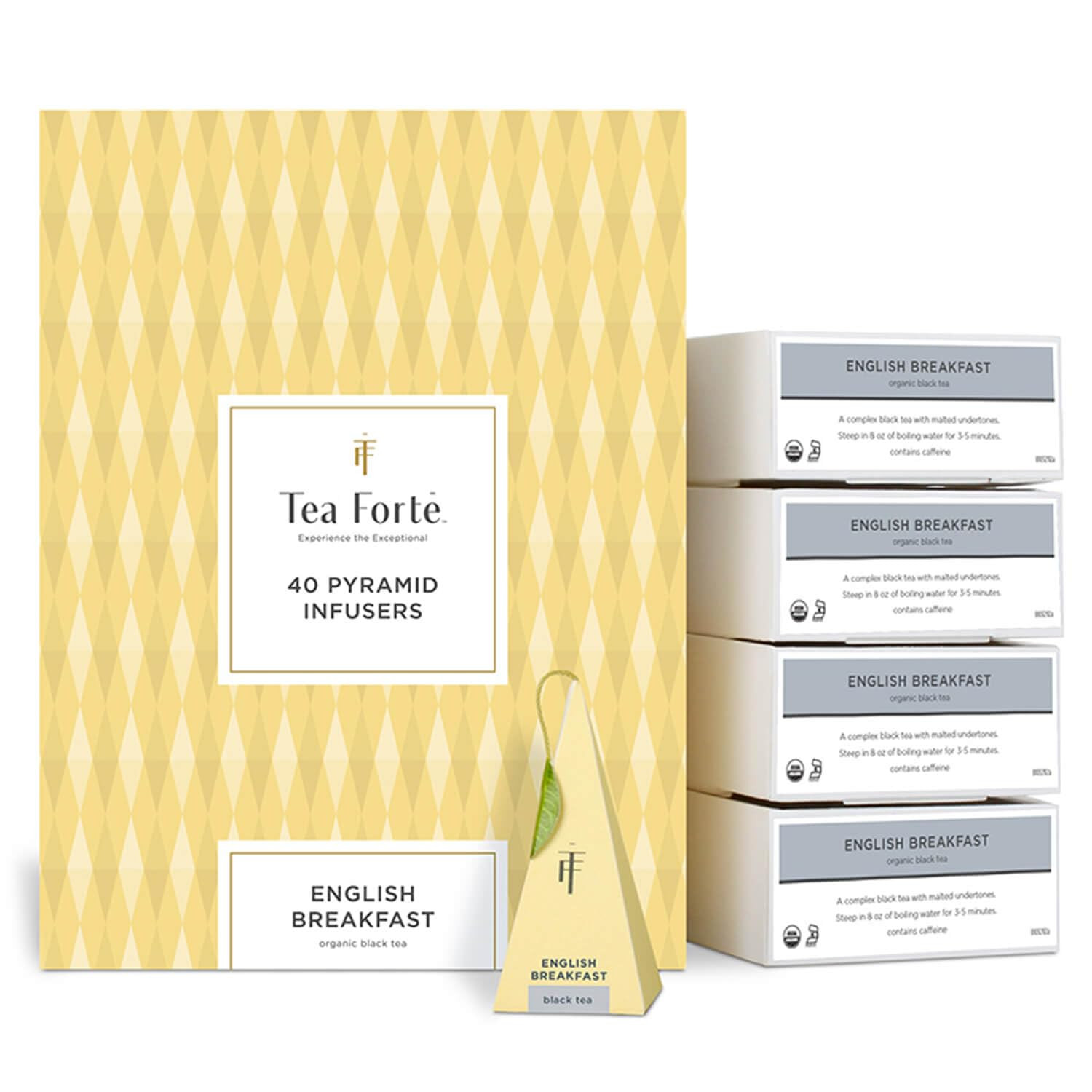 Tea Forte English Breakfast Premium Organic Caffeinated Black Tea Blend Event Box, Bulk Pack 40 C... | Amazon (US)