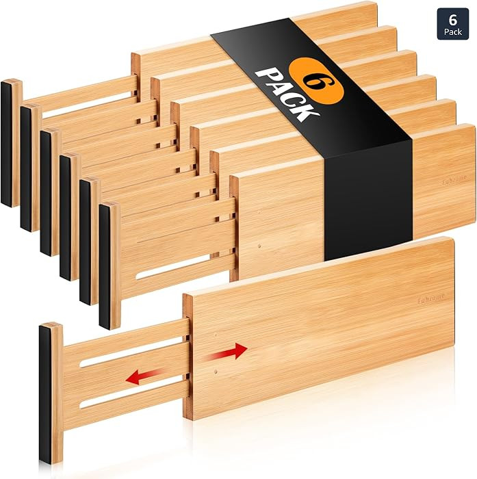 Fabsome Dresser Drawer Organizers 6 Pack, 4.65'' High Adjustable from 12.5-17‘’ Bamboo Drawer... | Amazon (US)