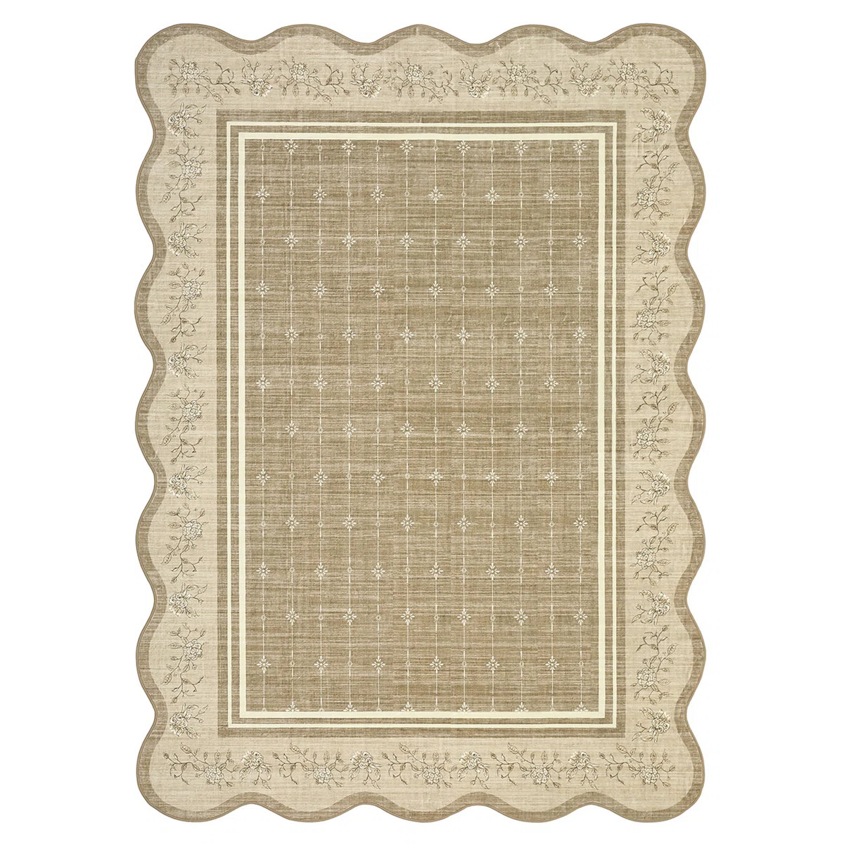 Scalloped Washable Rug 9x12 Rugs for Living Room Bedroom Non Slip Neutral Nursery Rug Modern Bord... | Wayfair North America