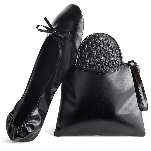 Black Foldable Ballet Flats for Women, Roll Up Flats with Zipper Pouch, US Size 10-11 | Amazon (US)