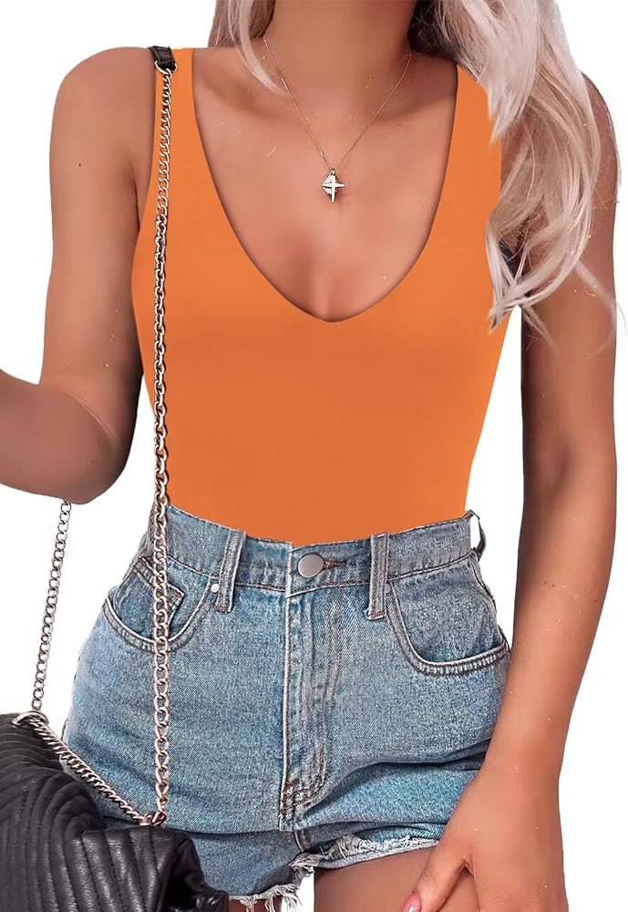 Women\u2019s Bodysuit Sexy Plunge Deep V Neck Backless Sleeveless Tank Thong Body Suits Outfits f... | Amazon (US)
