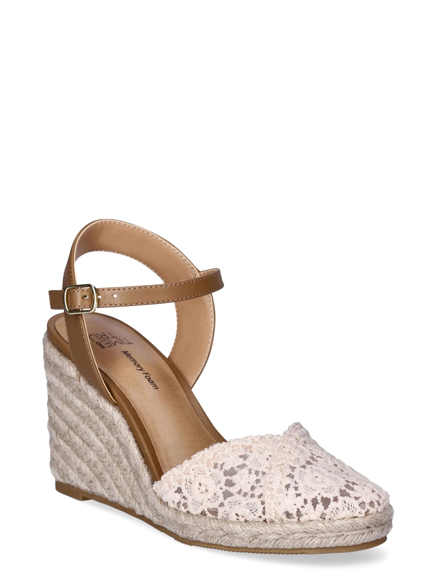 Time and Tru Women's Casual Eyelet Espadrille Wedges with Ankle Strap, Sizes 6-11 | Walmart (US)