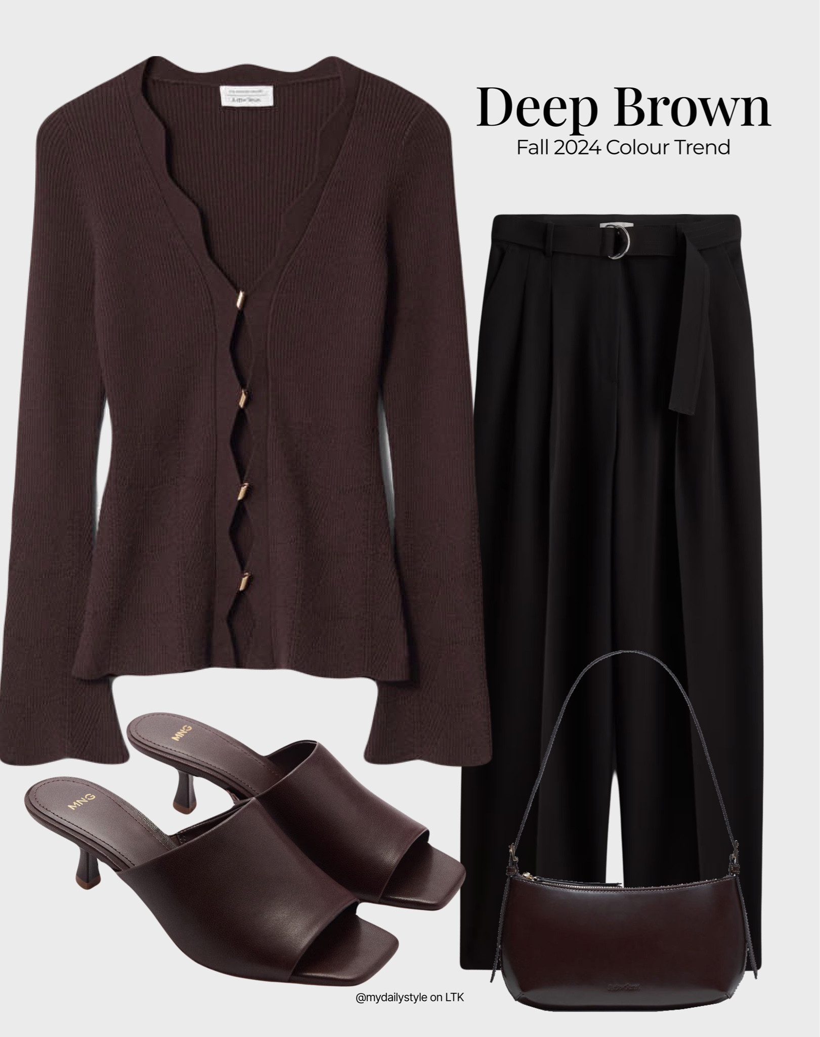 Chocolate brown is the perfect fall shade for everyone! 🖤

Styling deep brown merino wool cardigan with black wide trousers, chocolate brown kitten-heel leather sandal, & leather shoulder bag. 

Check out more styling ideas in my profile. 

Tags: chocolate brown, deep brown, brown shade,  fall style, pre-fall, autumn style, fall outfit, autumn outfit, fall fashion, autumn fashion, easy styling, simple everyday look, chic & basic outfit, Parisian look, casual outfit, capsule wardrobe, office look, brunch style, high street.

#LTKautumn #LTKstyletip #LTKbag