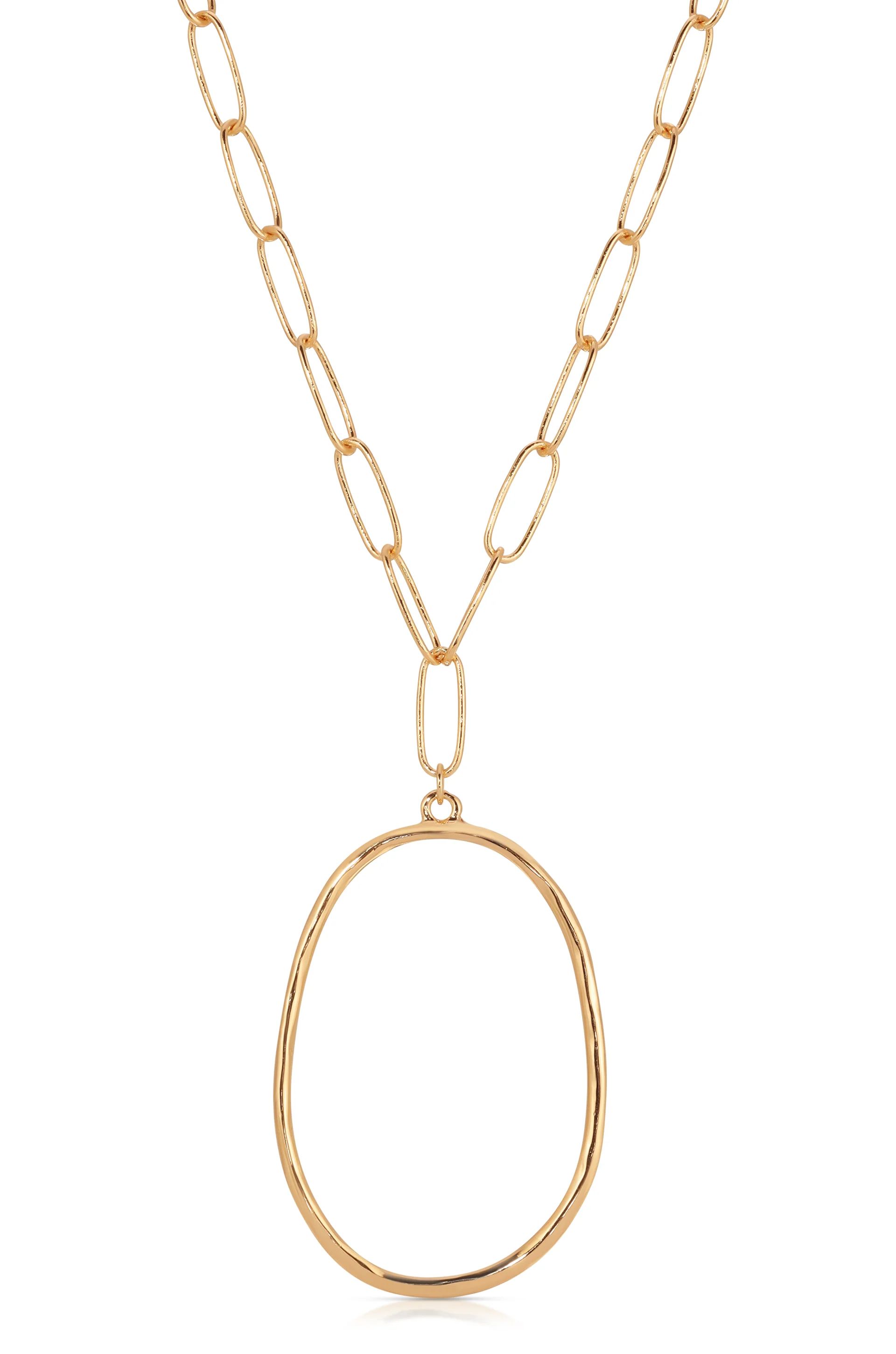 Large 18k Gold Plated Oval Pendant Chain Link Necklace | Ettika