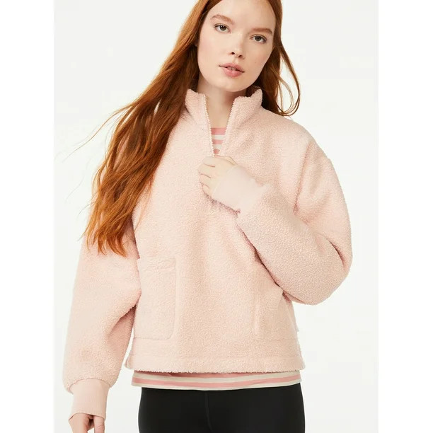 Free Assembly Women's Teddy Fleece Half Zip Sweatshirt | Walmart (US)